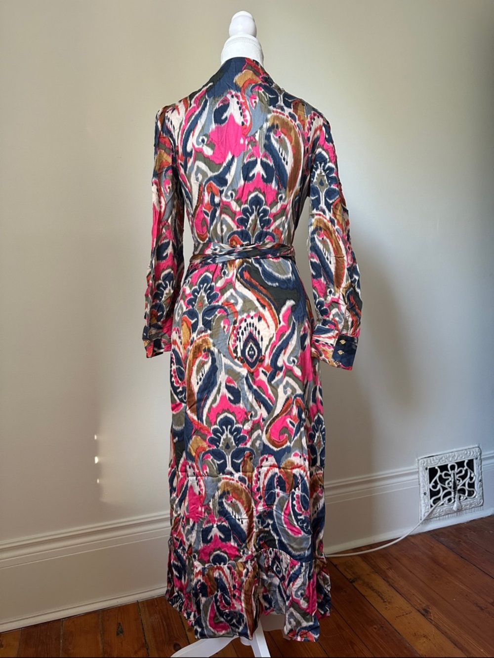 VILAGALLO Paisley Summer Floral Printed Wrap Ruffle Hem Maxi Dress Size 10 - Picture 5 of 7